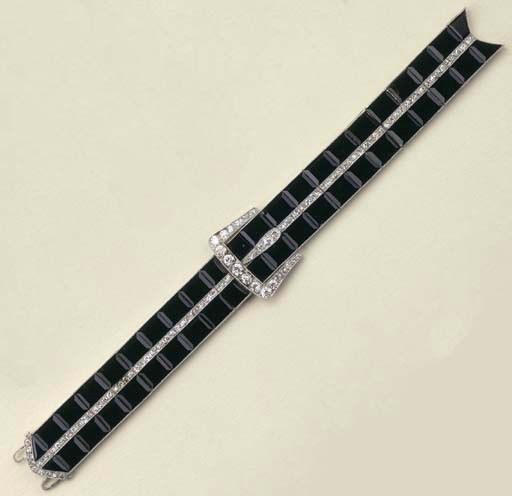 Bracciale art déco in platino, onice e brillanti