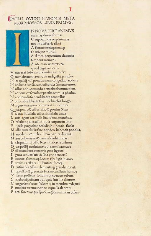OVIDIUS NASO, Publius (43 B.C.-17 A.D.). Opera. Edited by Johannes Calphurnius (d.1503). [Venice:] Jacobus Rubeus, [before December] 1474.