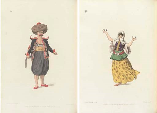 COSTUME -- MASON, George Henry. The Costume of China. London: W. Miller, 1804 [but c. 1820; plates watermarked J. Whatman 1819]. Text in English and French, 60 hand-coloured stipple engraved plates by J. Dadley after Pu-Quá Cantón. Abbey Travel 533; Colas 2009; cf. Lipperheide Le 17.
