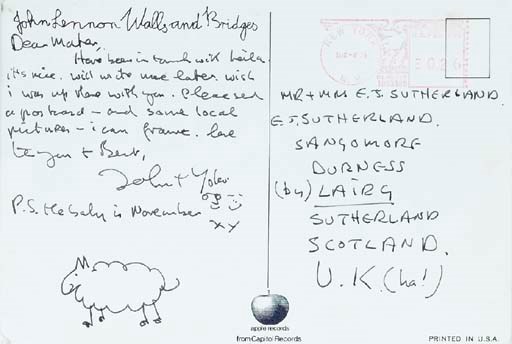 JOHN LENNON HANDWRITTEN POSTCARD