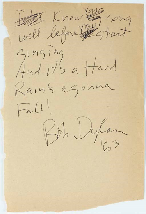 BOB DYLAN HANDWRITTEN LYRICS