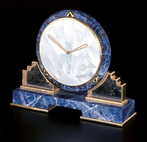 A SODALITE AND MOTHER-OF-PEARL CLOCK, BY CARTIER