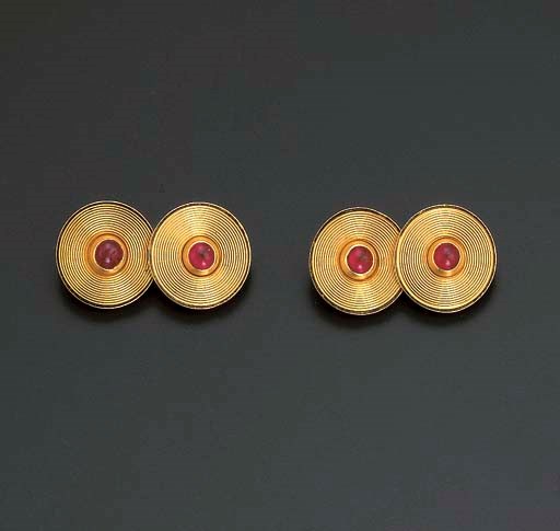 A PAIR OF RUBY CUFFLINKS, BY CARTIER