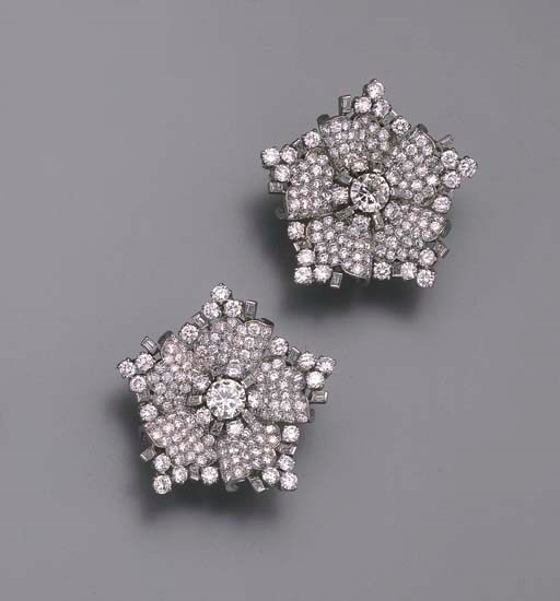 A PAIR OF DIAMOND FLORAL EARCLIPS, BY BULGARI