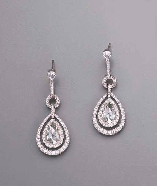 A PAIR OF ROSE-CUT DIAMOND PENDANT EARRINGS