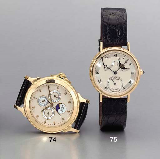 Breguet. A fine 18K pink gold self-winding wristwatch with up and down indicator, date and phases of the moon