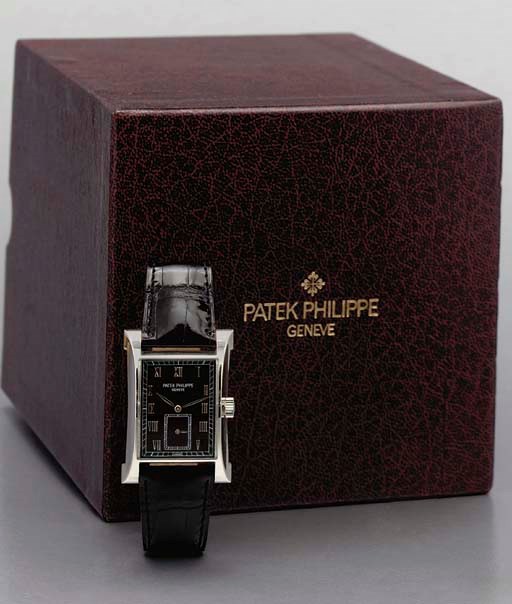 Patek Philippe. A fine limited edition platinum flared rectangular-shaped wristwatch