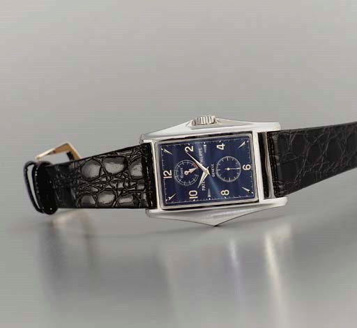 Patek Philippe. A fine and limited production 18K white gold rectangular-shaped wristwatch with ten-day power reserve
