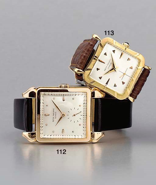 Patek Philippe. A fine 18K pink gold square-shaped wristwatch