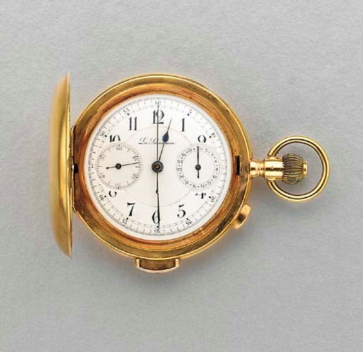 Swiss. An 18K gold hunter case minute repeating chronograph keyless lever watch