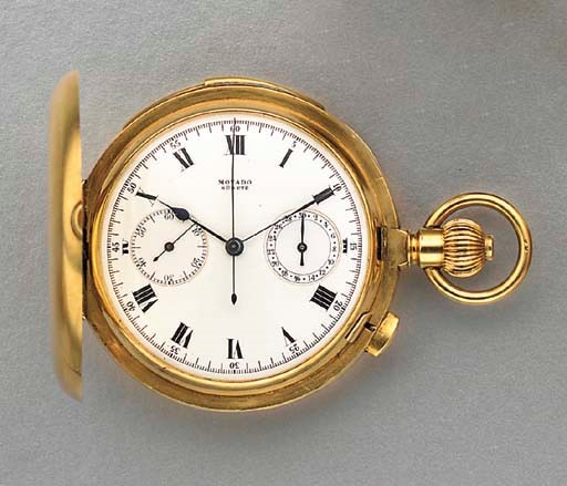 Movado. A fine 18K gold hunter case minute repeating chronograph keyless lever watch
