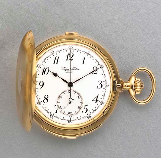 Ulysse Nardin. An 18K gold hunter case minute repeating chronograph keyless lever watch