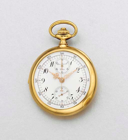 Haas Neveux. A fine 18K gold and enamel openface minute repeating chronograph keyless lever watch with erotic enamel picture to the cuvette