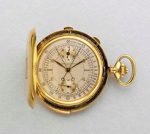 Vacheron & Constantin. A fine 18K gold hunter case minute repeating split second chronograph keyless lever watch