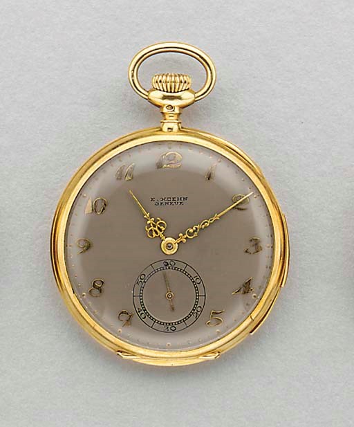 Ed. Koehn. An 18K gold openface minute repeating keyless lever watch