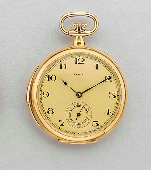 Zenith. A 14K gold openface minute repeating keyless lever watch