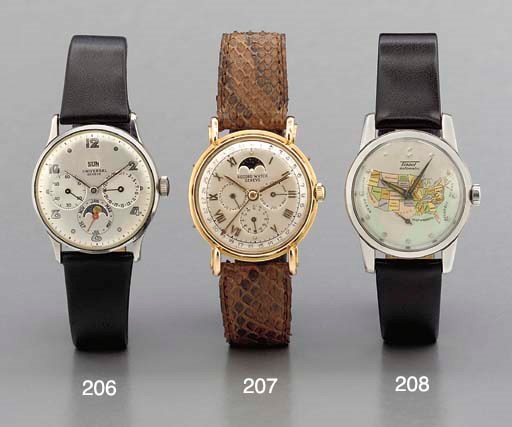 Record. An 18K pink gold triple calendar wristwatch with phases of the moon