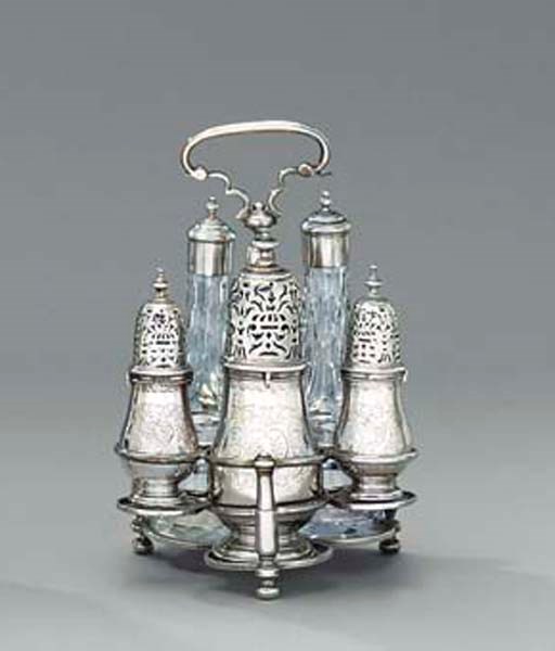 A Queen Anne silver cruet-frame