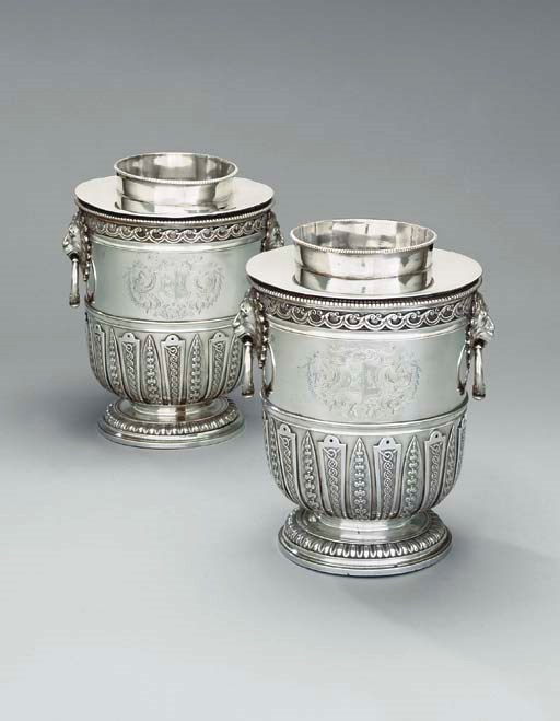 A pair of Queen Anne silver wine-coolers