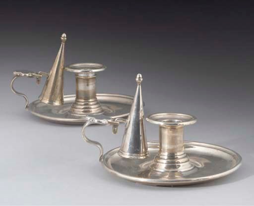 A Pair of William IV Silver Chamber Candlesticks