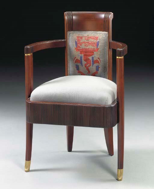 A Mahogany Open Armchair from the First Class Dining Room of the S.S. Normandie, circa 1934