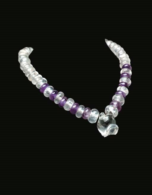 COLLIER EN AMETHYSTE ET CRISTAL DE ROCHE
