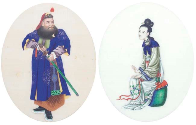 A set of five ricepaper paintings, 19th century