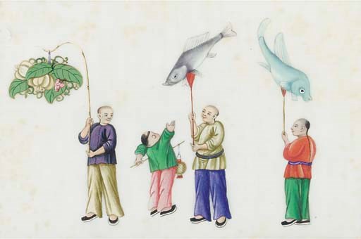A set of eight ricepaper paintings, 19th century