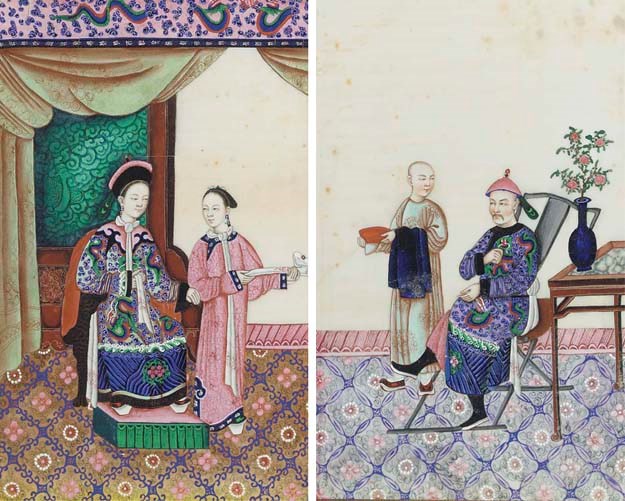 A set of eight ricepaper paintings, 19th century
