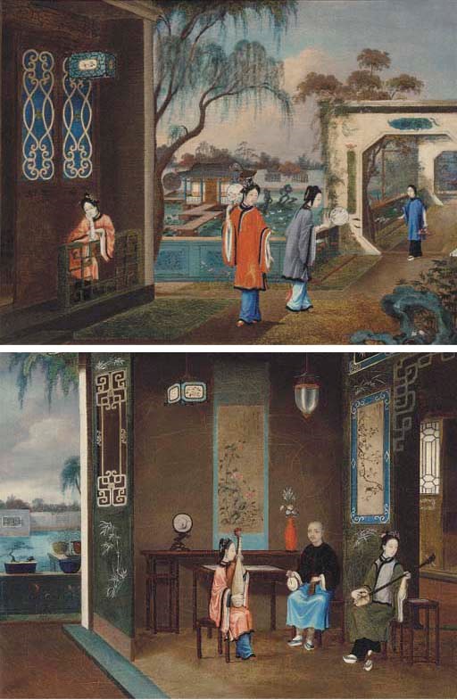 A pair of paintings in oil on canvas, 19th century