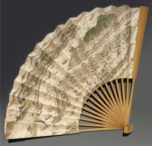 A fan painted in ink and colour on paper, with Tongzhi jisi cyclical date (1809 or 1868)