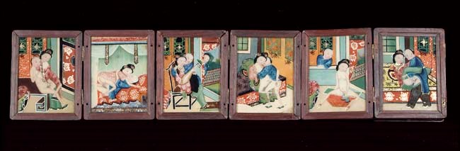 A hardwood concertina erotic travelling box, 19th century