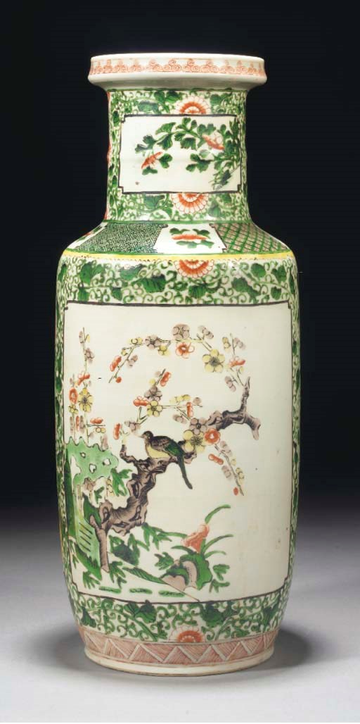 A famille verte rouleau vase, Kangxi