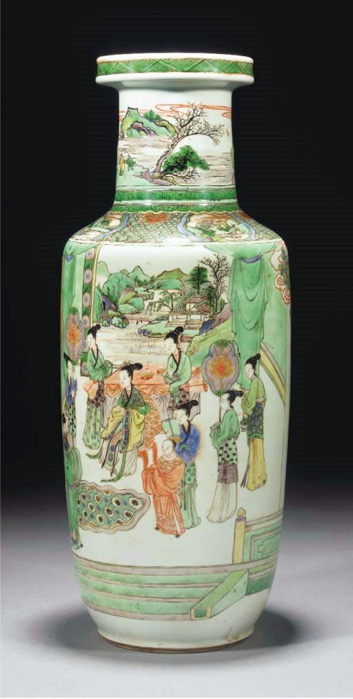 A famille verte rouleau vase, Kangxi