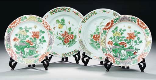 Two pairs of famille verte dishes, Kangxi