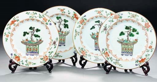 Four famille verte plates, Kangxi