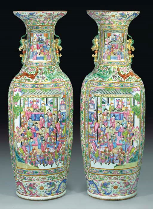 A massive pair of Cantonese baluster vases, 19th century