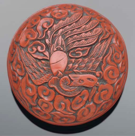 A cinnabar lacquer rounded circular box and cover, 18th/19th century