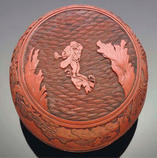 A cinnabar lacquer circular box and cover, 18th century