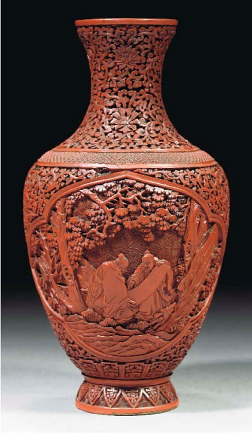 A cinnabar lacquer baluster vase, 18th/19th century