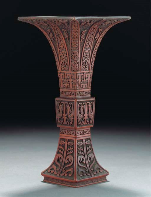A cinnabar lacquer gu vase, 19th century