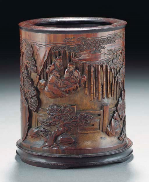 A bamboo carved brushpot, 18th Century