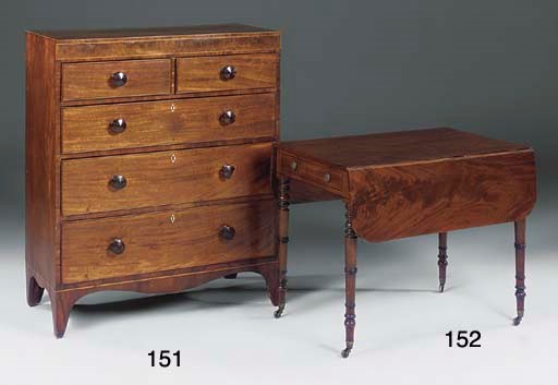 A mahogany and inlaid chest of drawers