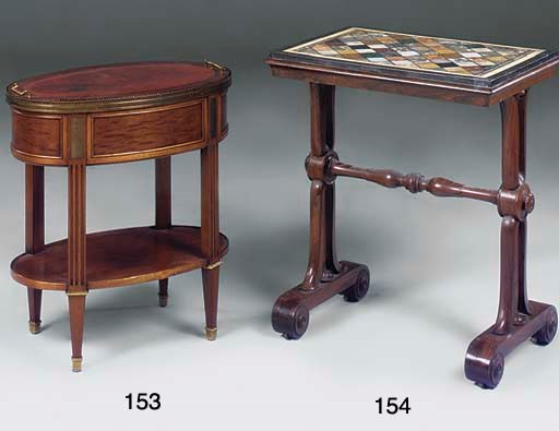 A ROSEWOOD AND SPECIMEN MARBLE TOP CENTRE TABLE