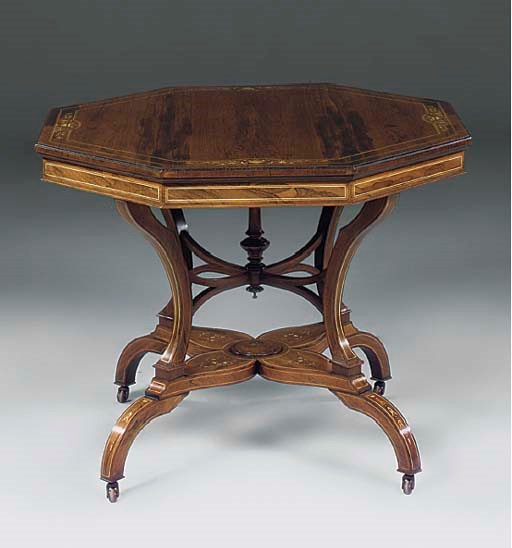 A Victorian rosewood and inlaid octagonal centre table