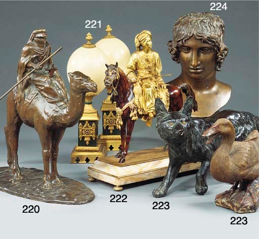 A French gilt and patinated bronze equestrian group