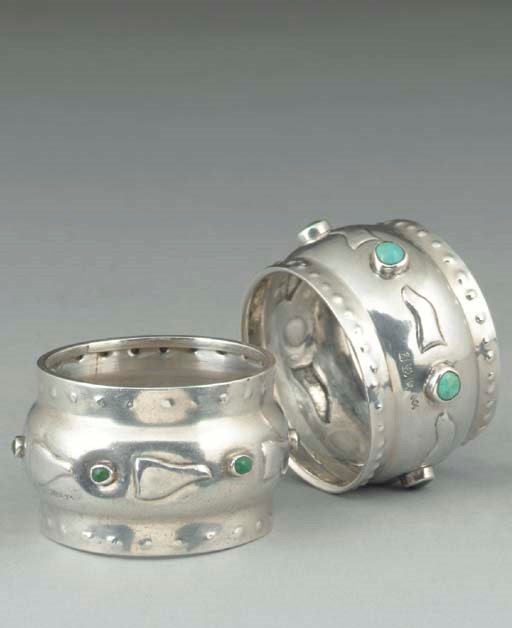 Two Liberty and Co. Cymric Silver and Turquoise Napkin Rings