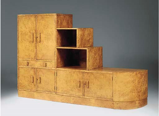 A BURR-WALNUT COCKTAIL AND LIBRARY CABINET