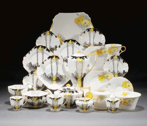 A Tall Tree Sunrise Queen Anne Tea and Coffee Service for Eight