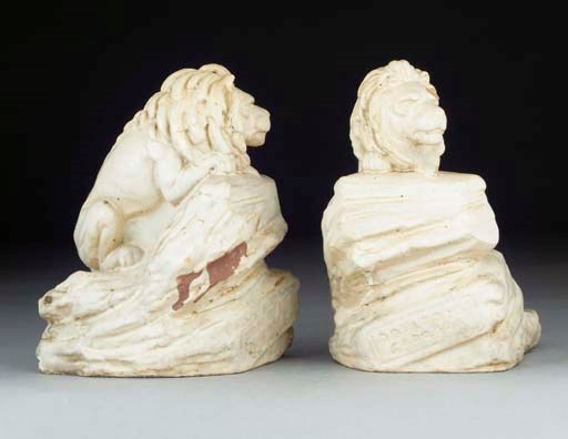 Two Carrara Ware Lions